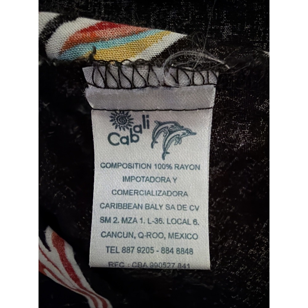VTG Cabali‎ Cancun L Mini Dress Black Floral Hawaiian Swim Cover Up Boho Beachy - Picture 6 of 6